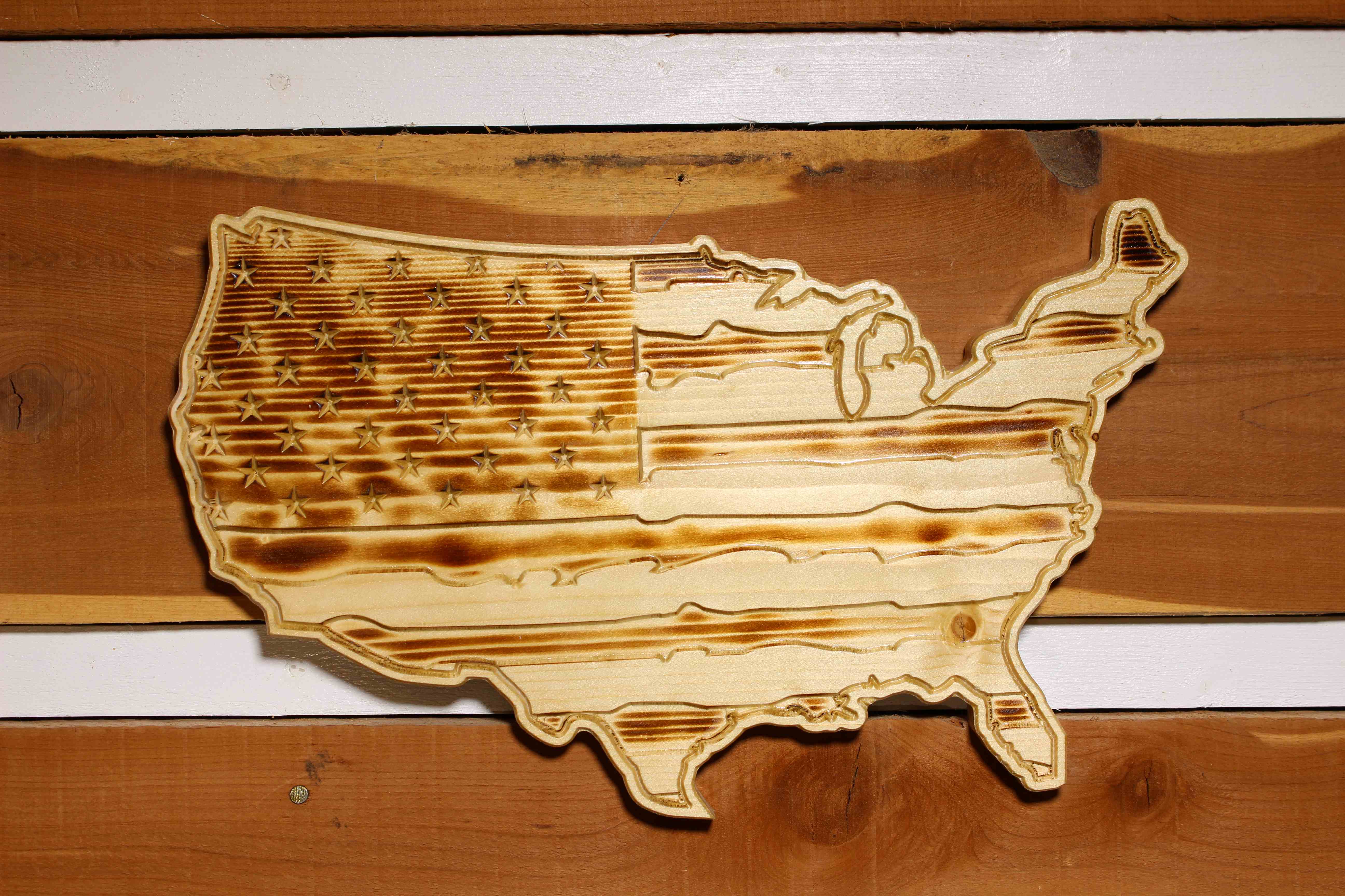 Cut Out wooden Rustic United States plaque