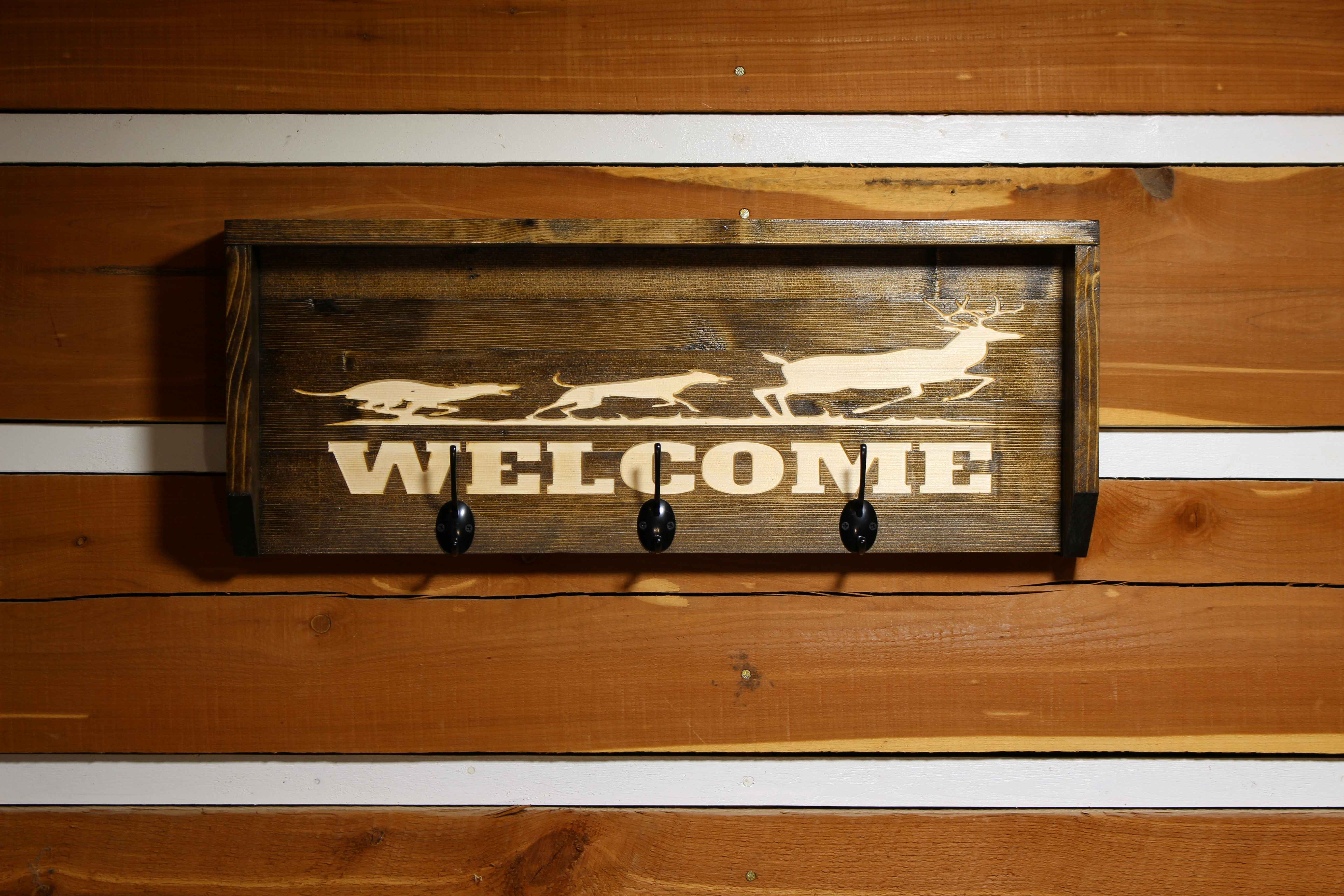 Welcome coat Rack With dog Chasing Deer