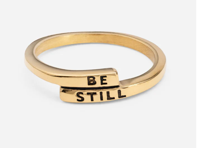 Gold "Be Still" rings