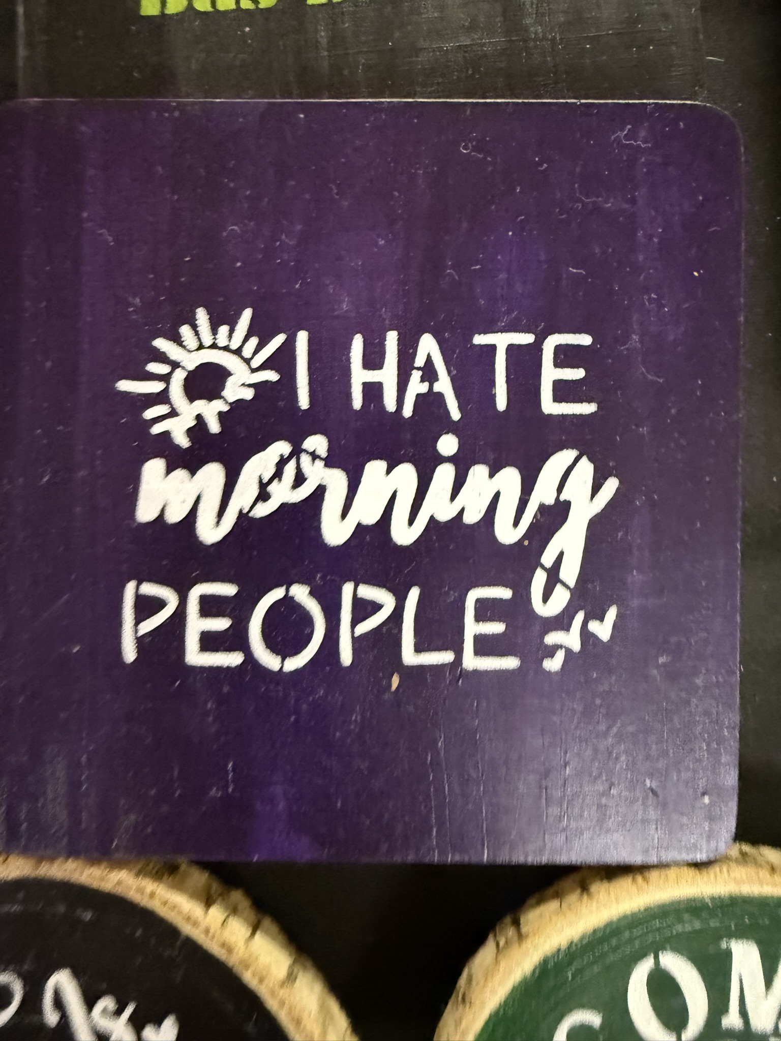 i hate morning people coaster purple