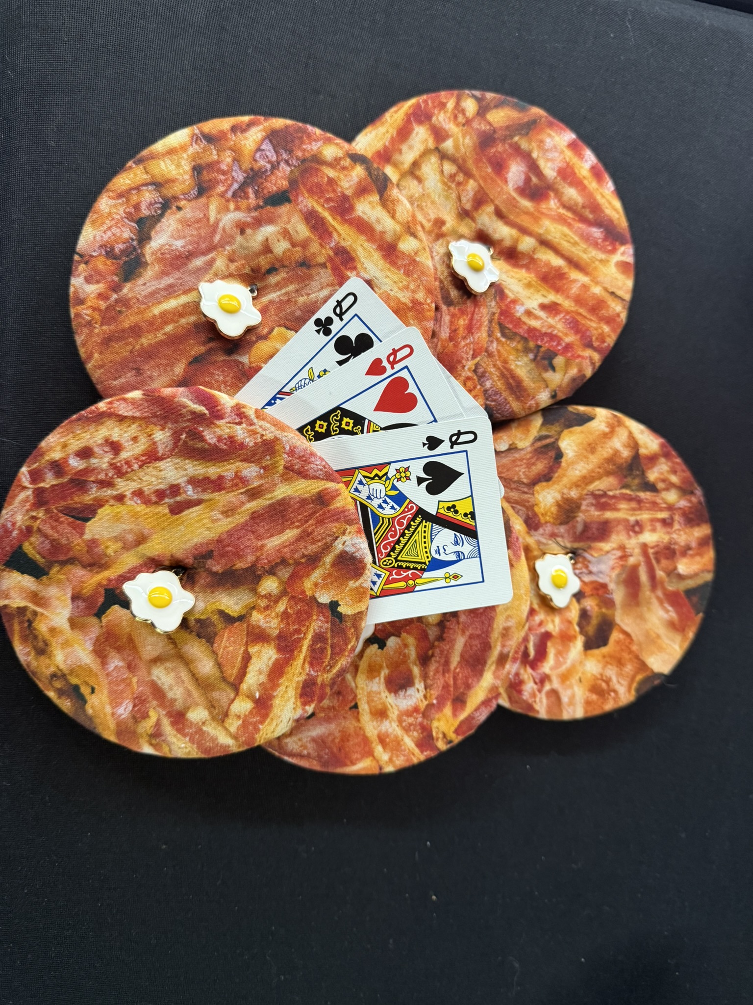 set of 5 eggs and bacon playing cards holders