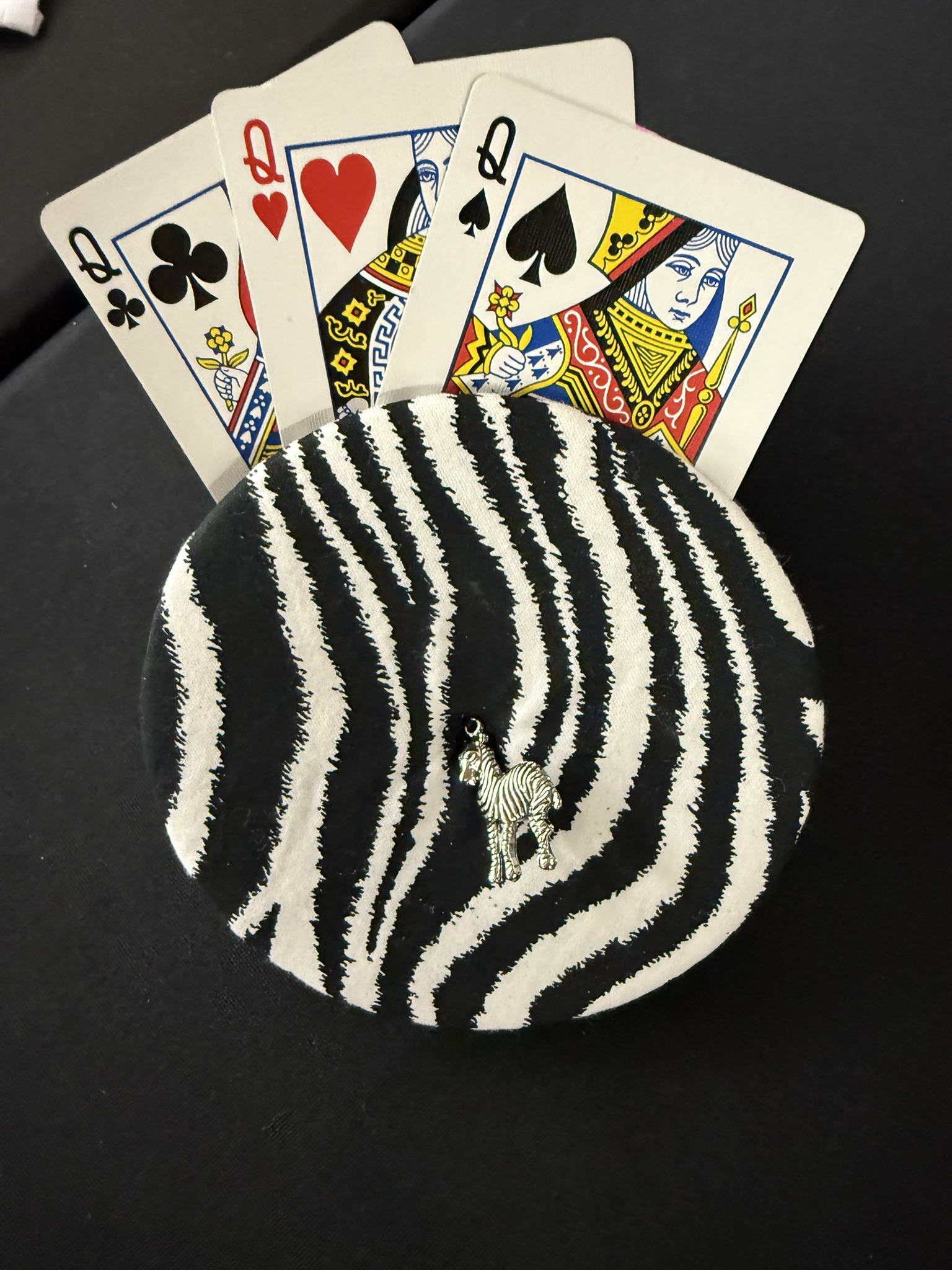 zebra stripes playing cards holder with zebra charm