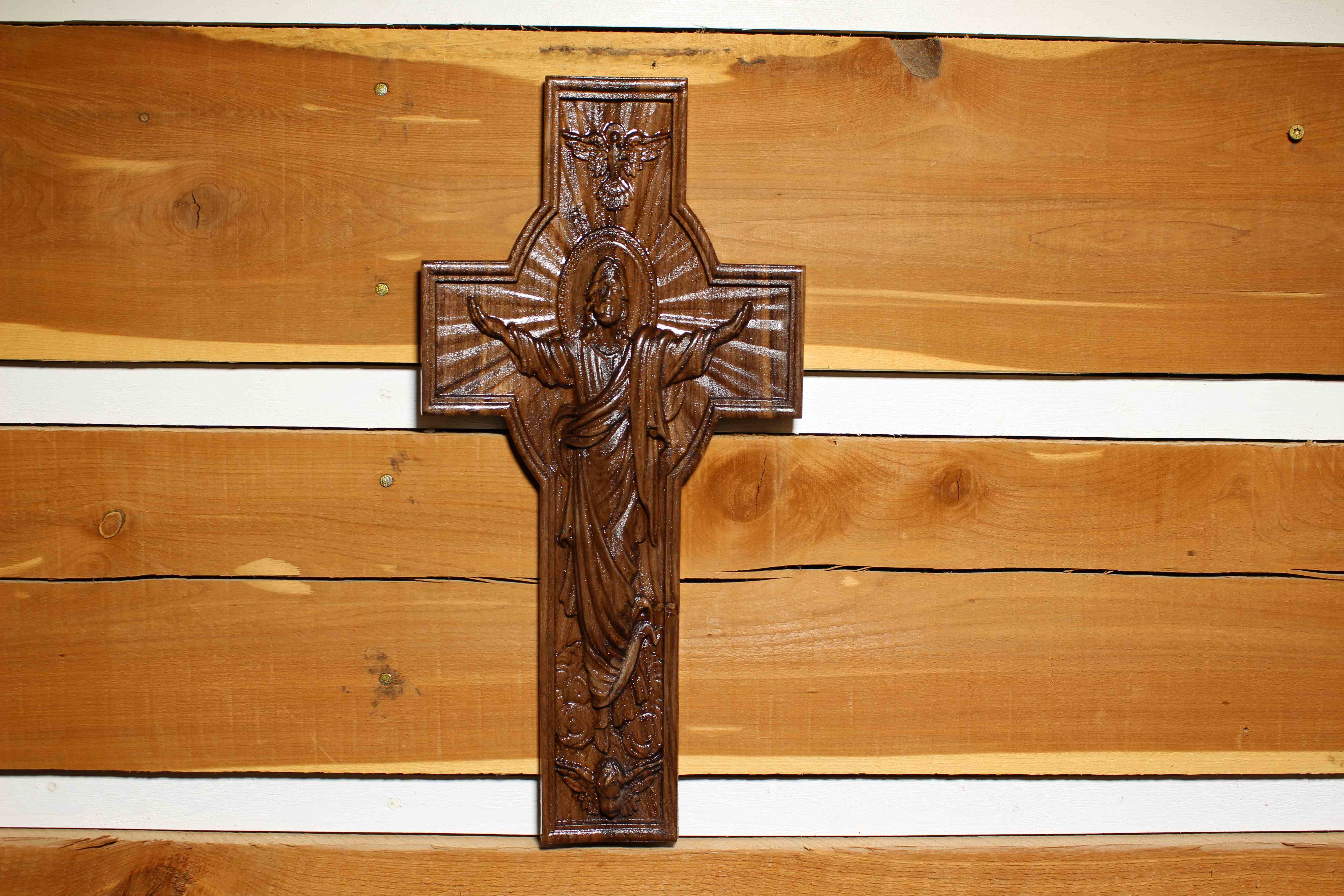 3D Cross Jesus, Angles. On Walnut