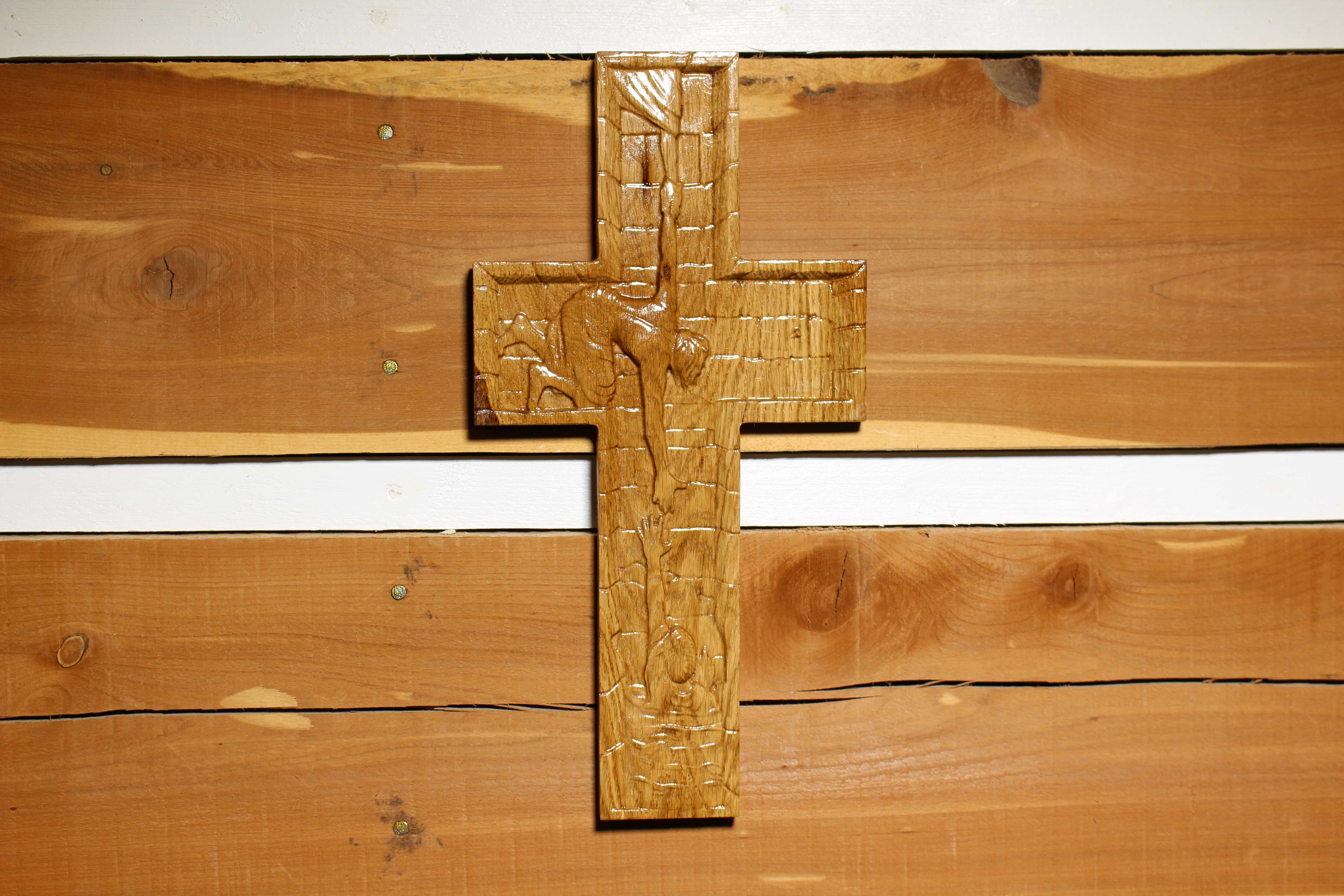 3D Cross Helping Hands. On Oak