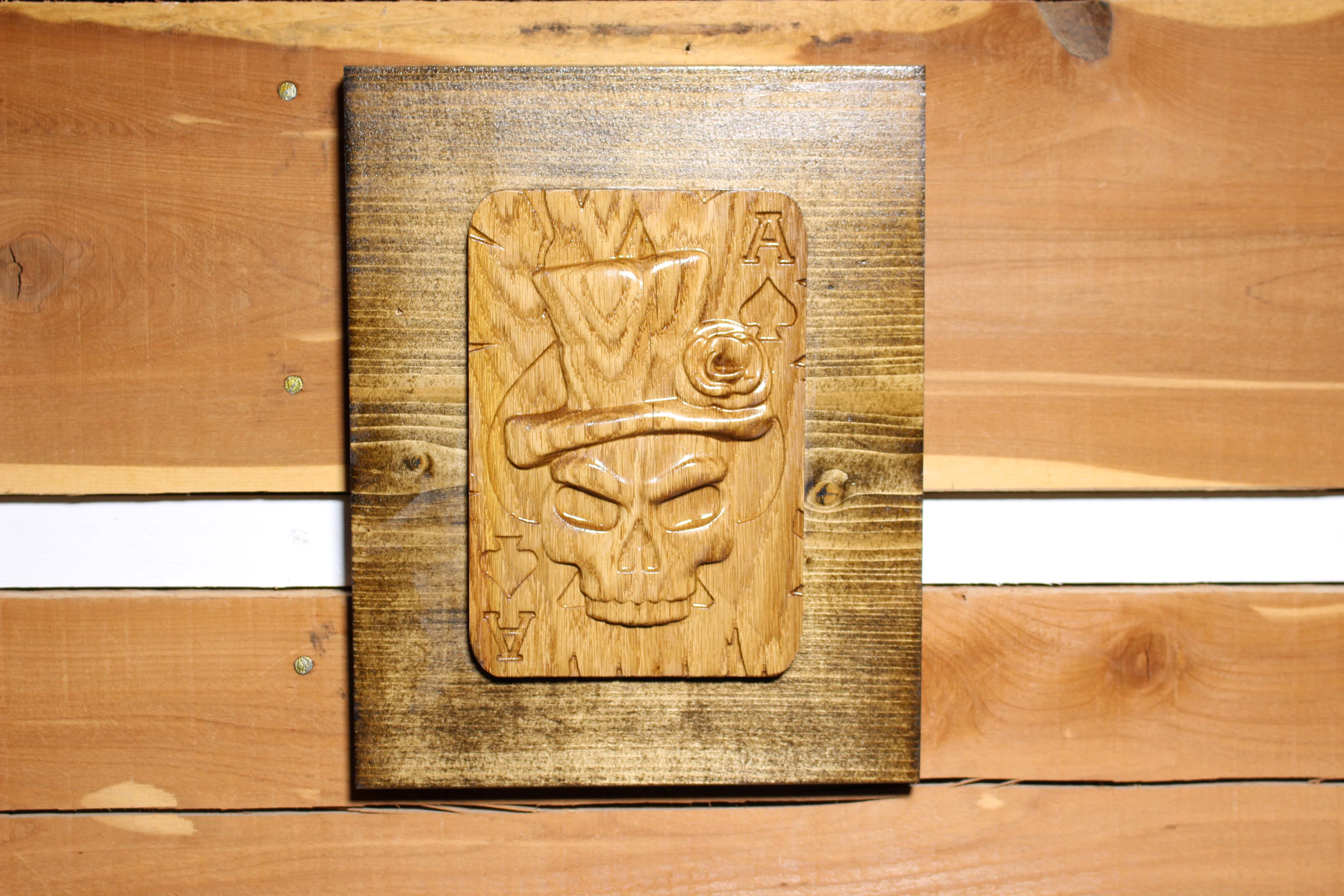 3D Ace of Spades with backing . On Oak