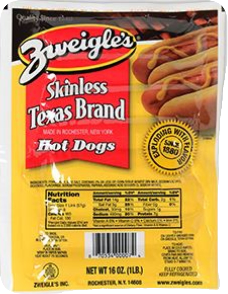 Zweigle's Skinless Texas Brand Hot dogs (Red's) 16oz