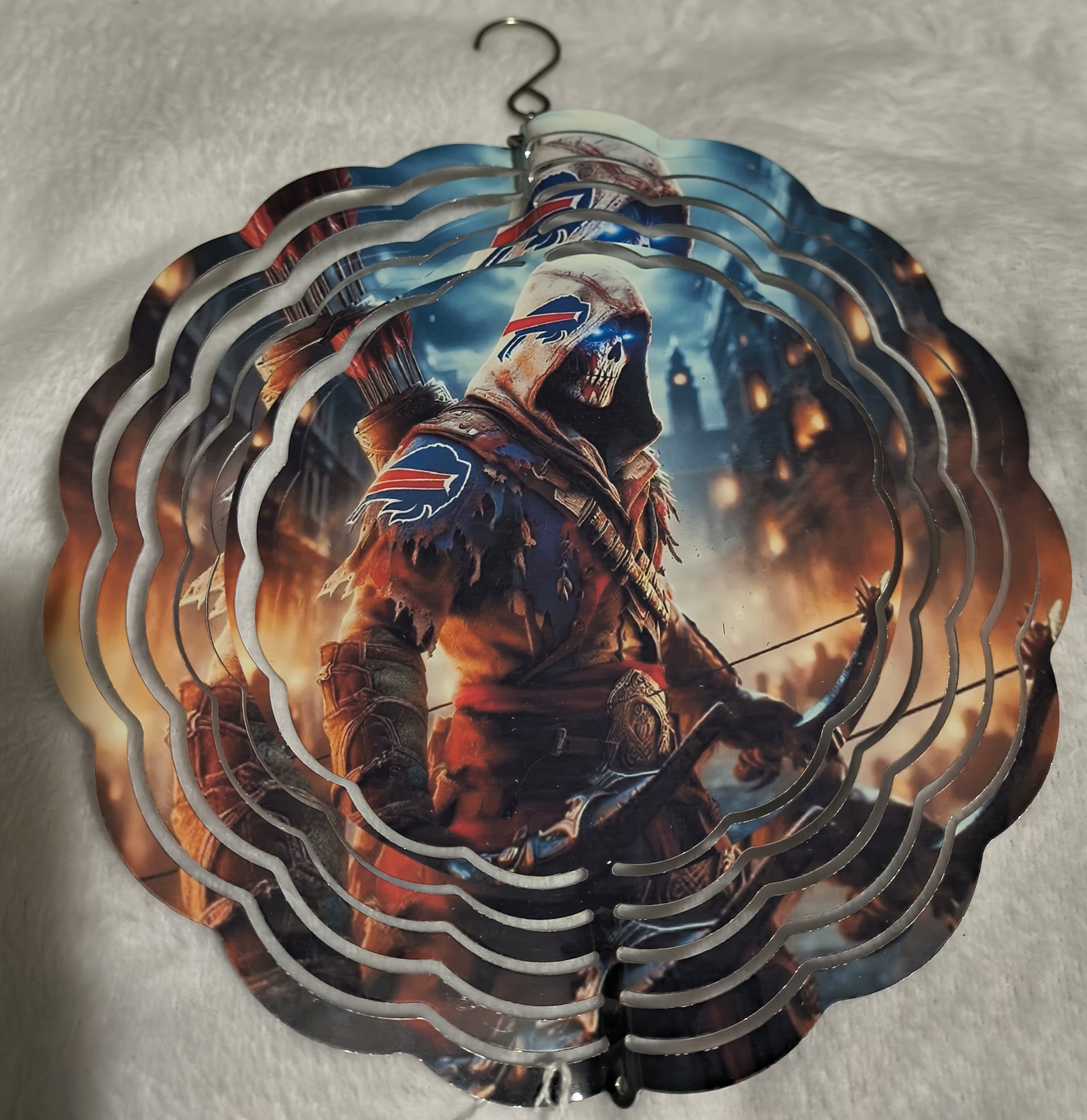 Skeleton Warrior Buffalo Bills Single Wind Spinner ( WE DO NOT SHIP)