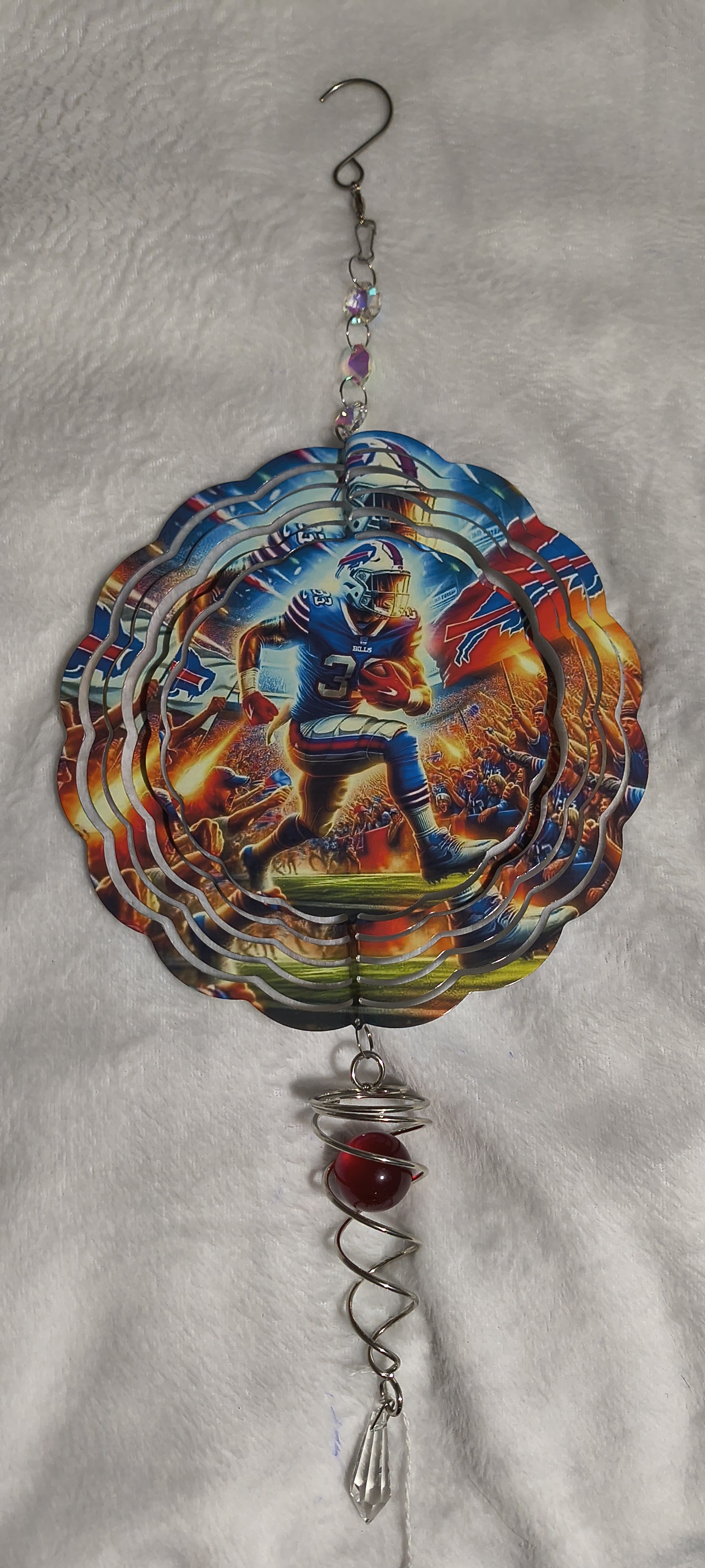 Buffalo Bills Runner Single Wind Spinner W/ Red Gazing Ball ( WE DO NOT SHIP)